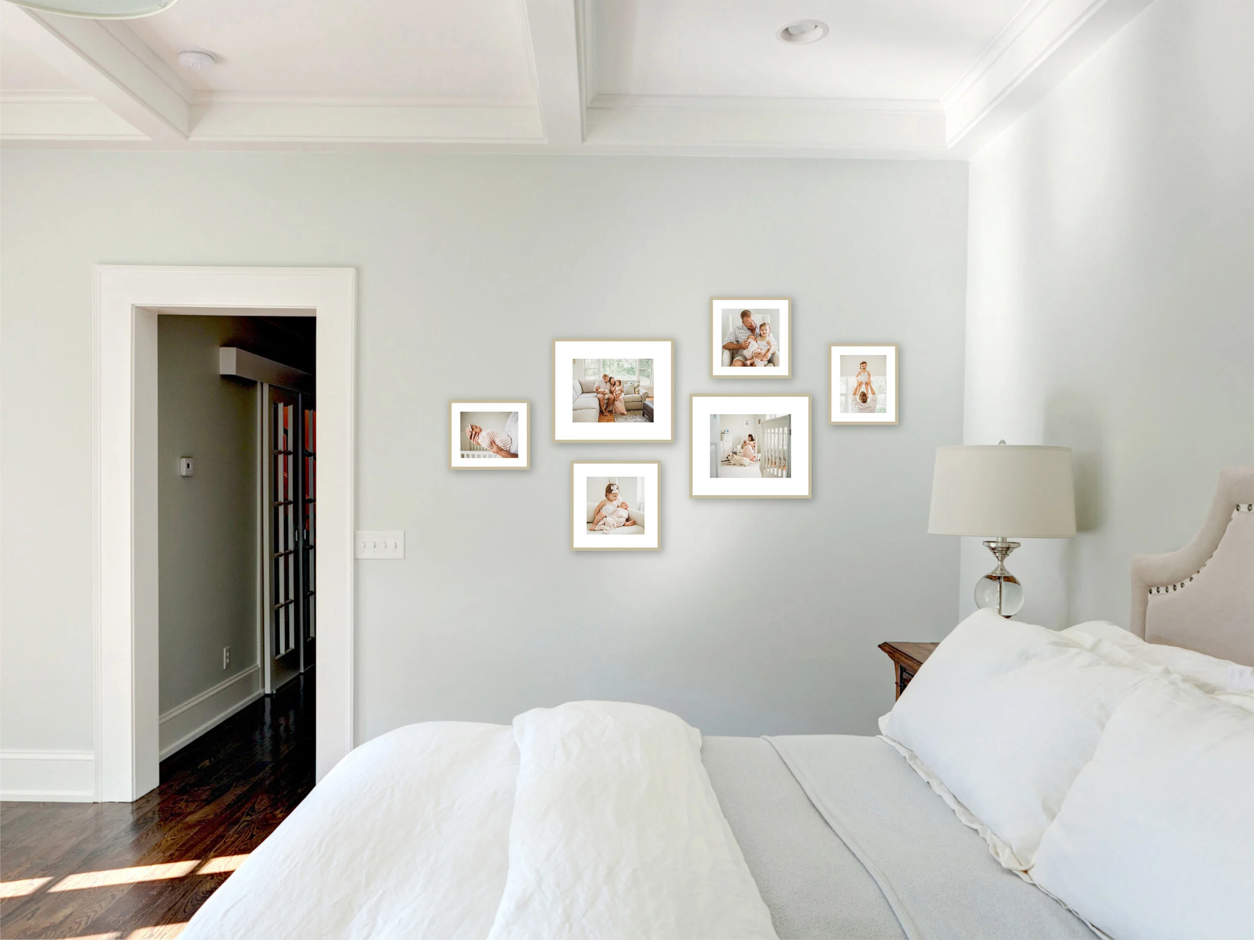 This Wayland, Massachusetts family chose a gallery wall to display their Boston newborn photographer photos. Delivery and installation are included with all wall art.