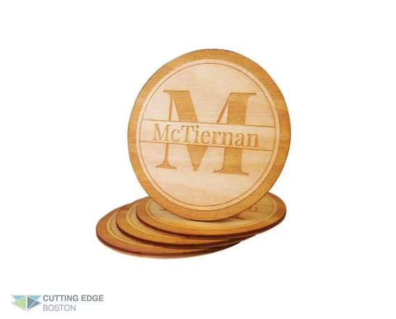 Set of 4 Monogram laser engraved coasters