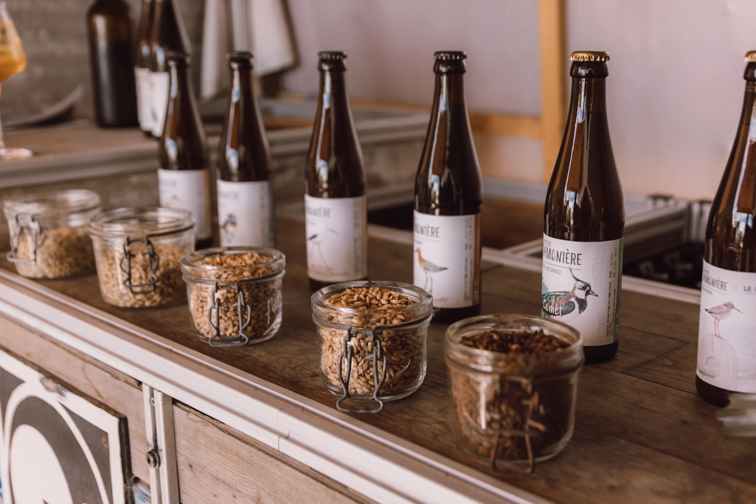 A variety of beers from La Petite Ramoniere Brewery in Marais Breton