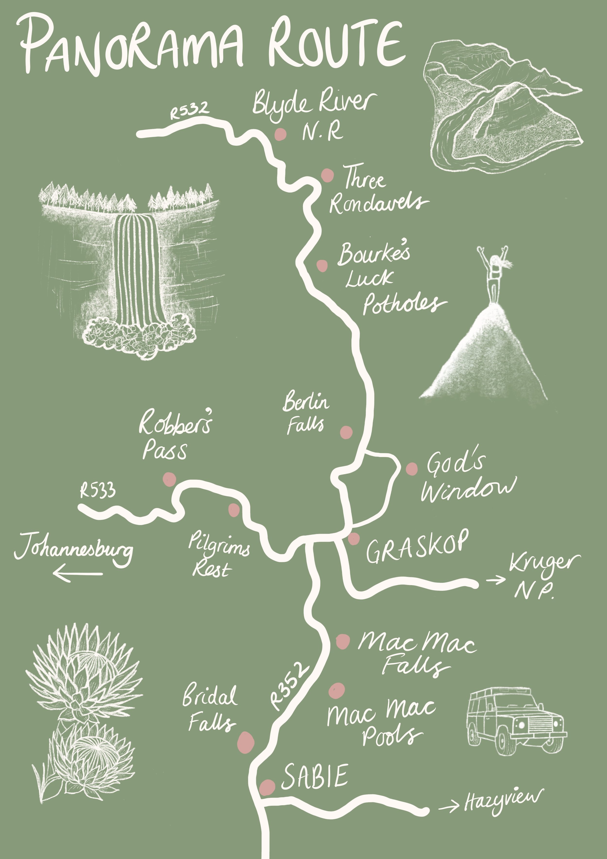 Panorama Route South Africa map illustrated