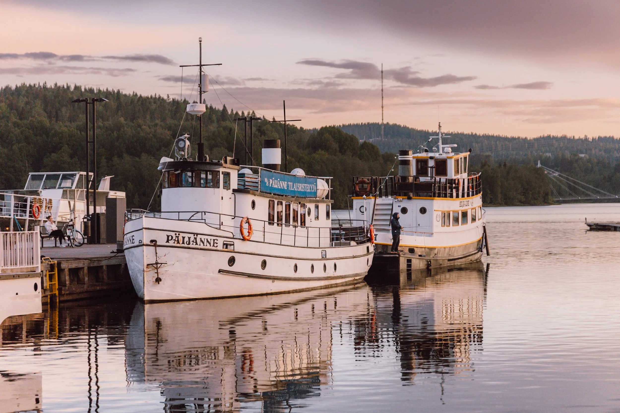 white ferry boats in Jyvaskyla in harbour
