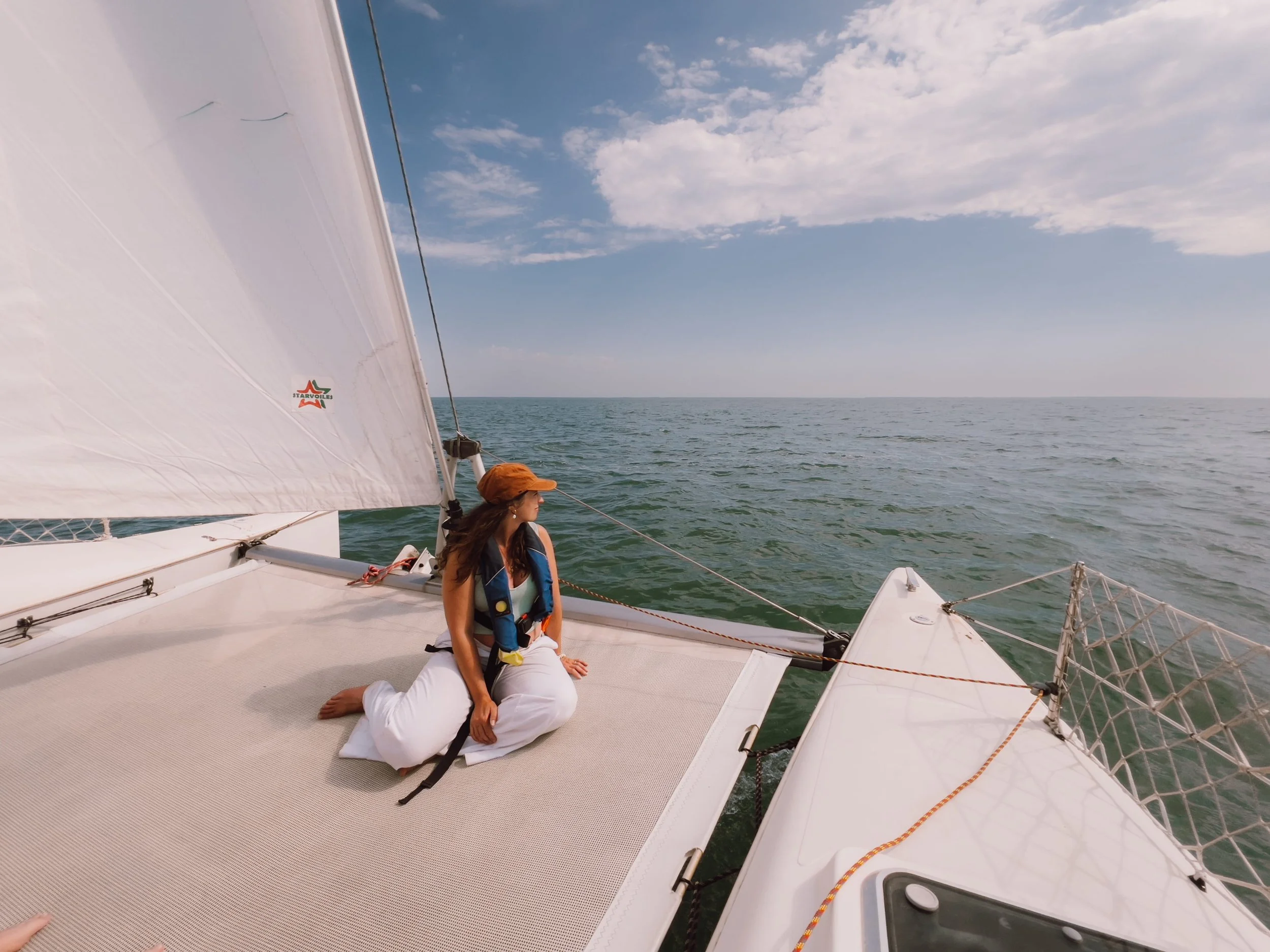 woman sitting on catamaran in La Tranche Sur Mer