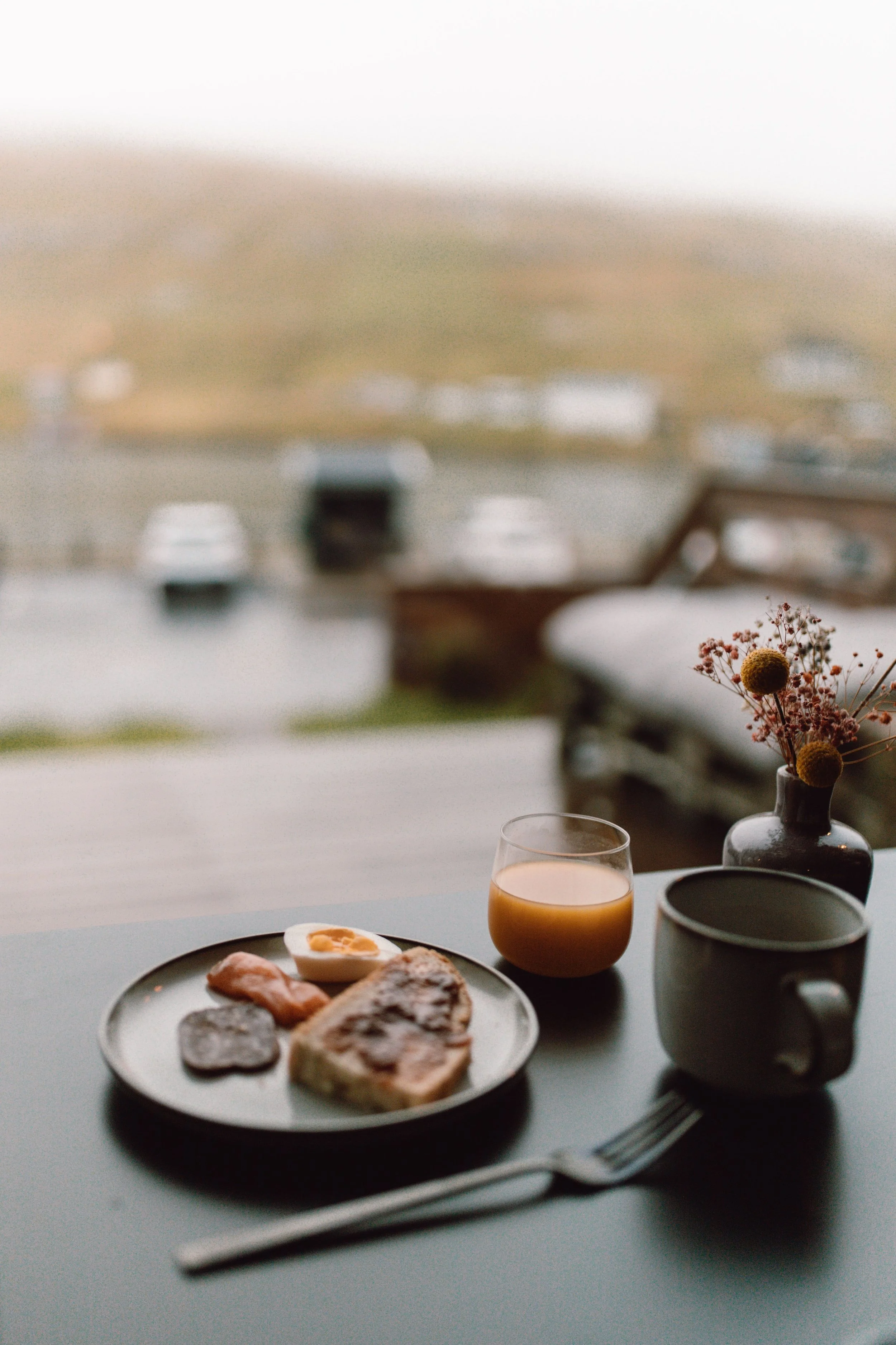 traditional faroese breakfast at BRIM B&B in Vagur looking the harbour