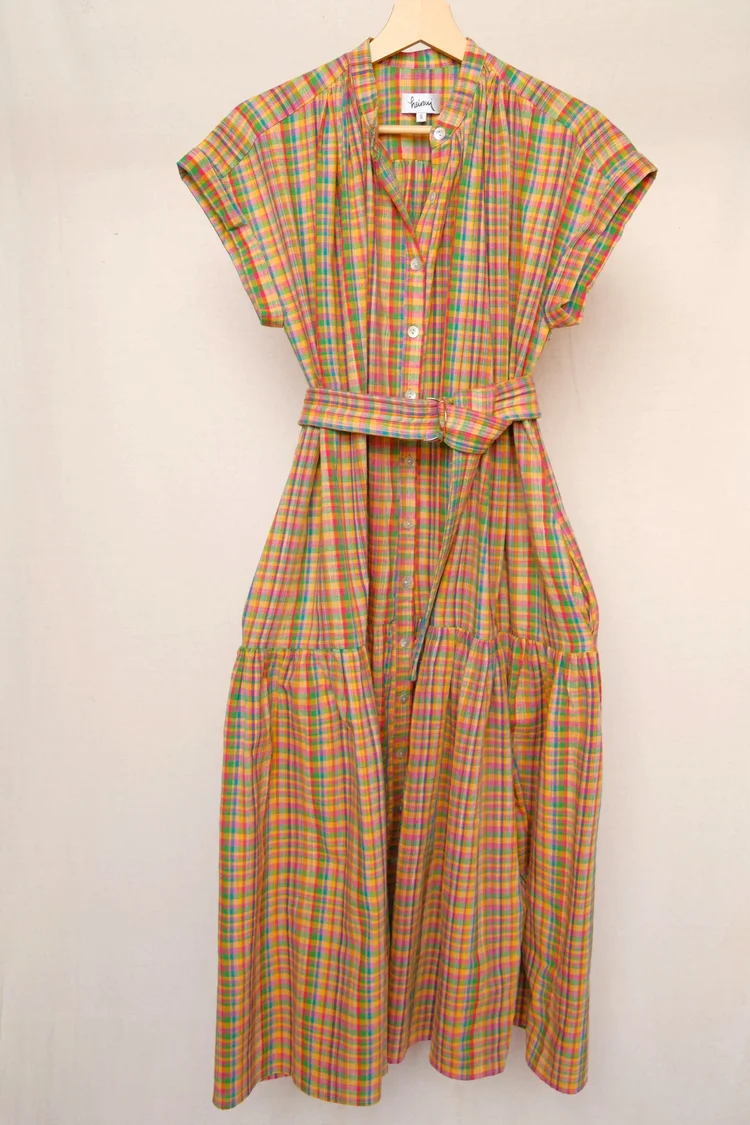 CORALIE dress in the yellow candy plaid - M