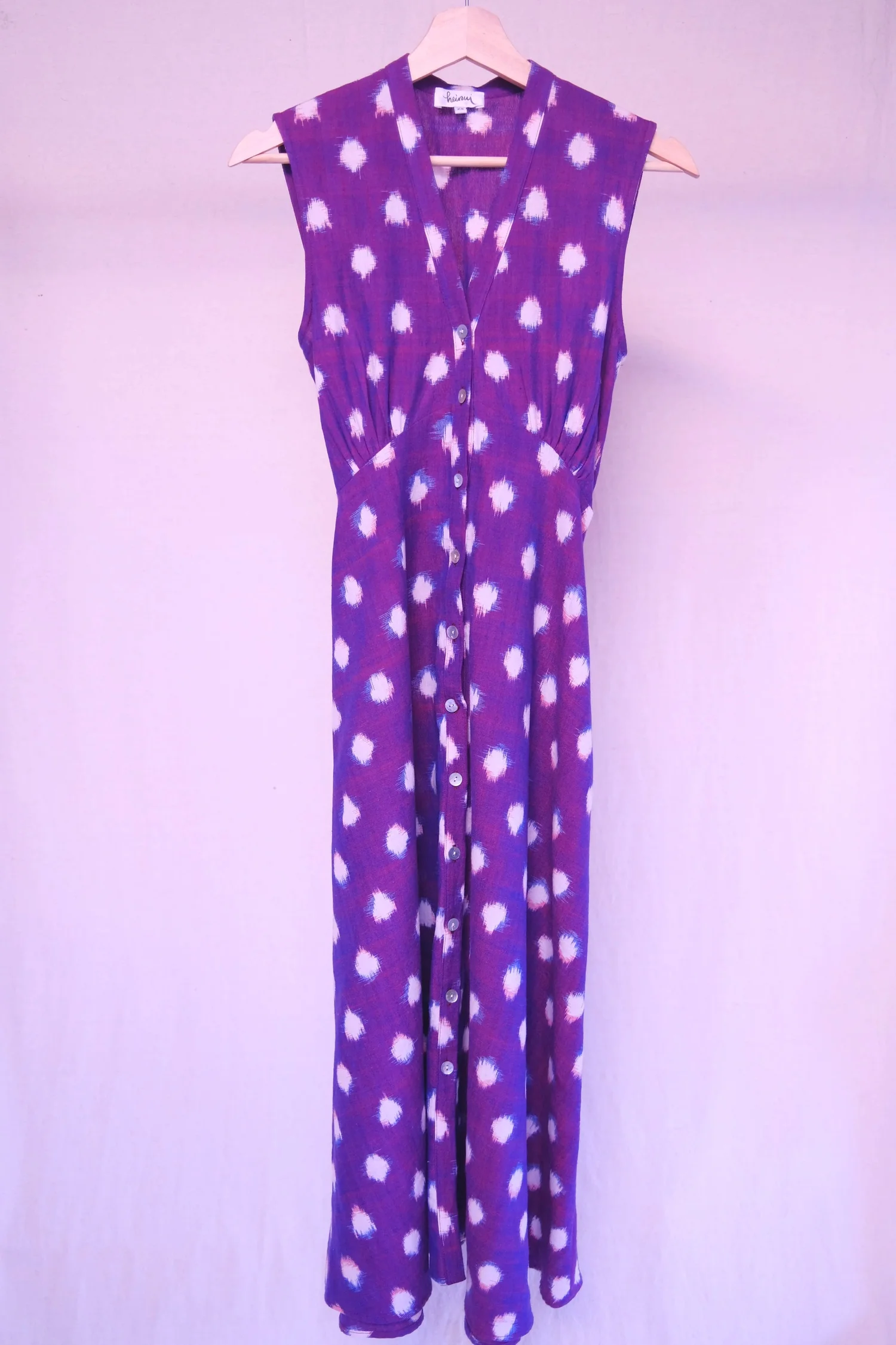 SENTA dress in the eggplant cross-colored polka dots ikat fabric - XS, M