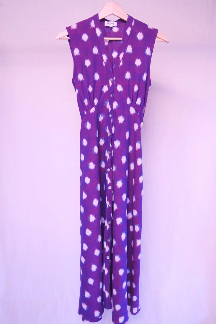 SENTA dress in the eggplant cross-colored polka dots ikat fabric - XS, M