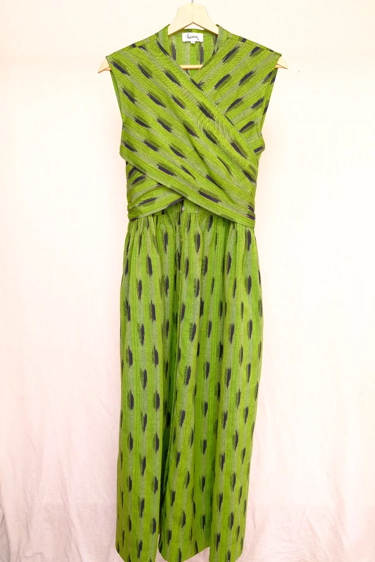PIERO dress in the acid green ikat fabric - S