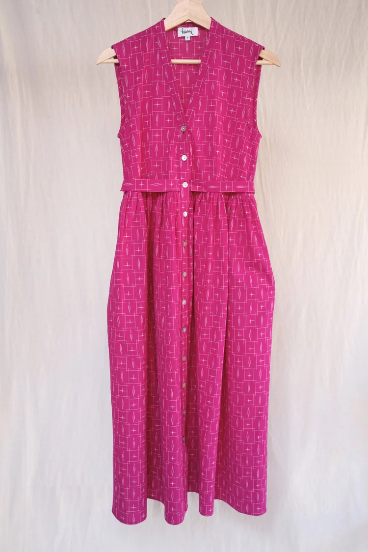 PERLA dress in the cyclamen ikat fabric - S, M