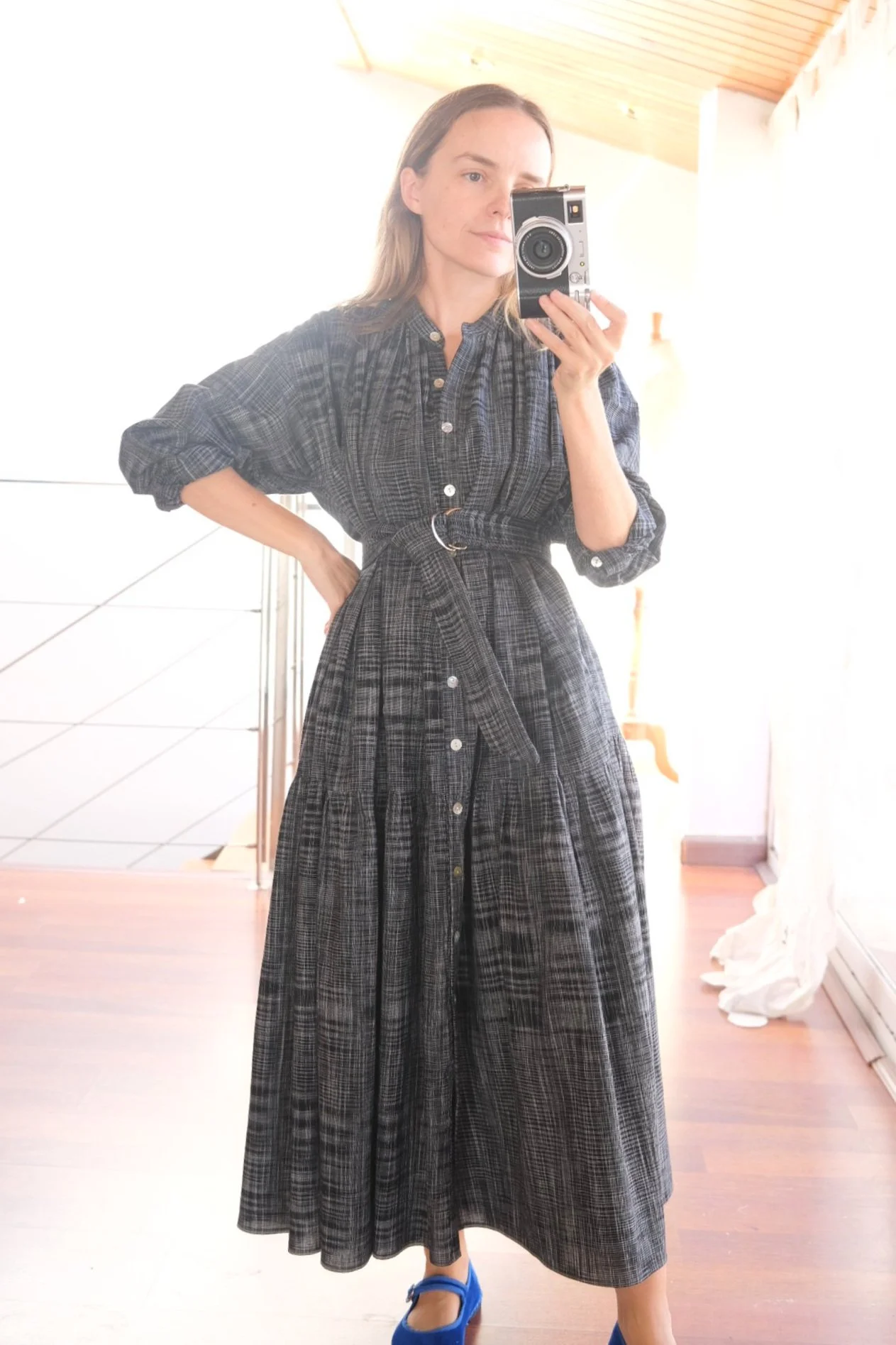 CORAL dress in the black ikat fabric - S