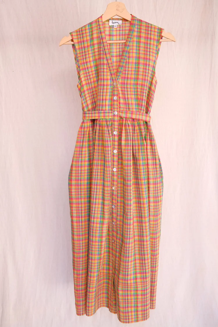 PERLA dress in the yellow candy plaid fabric - XS, XL