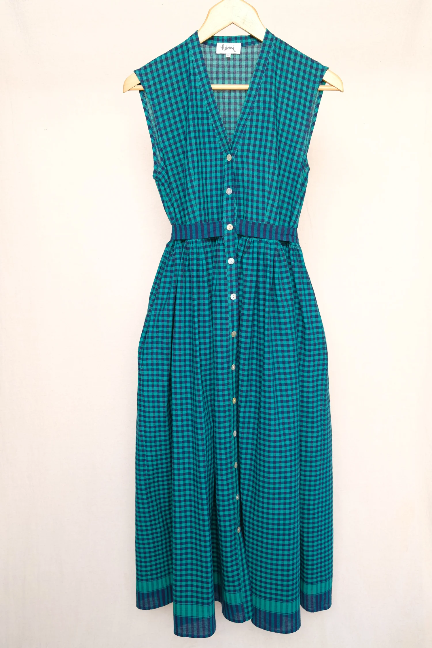 PERLA dress in the navy/green gingham fabric - S, M