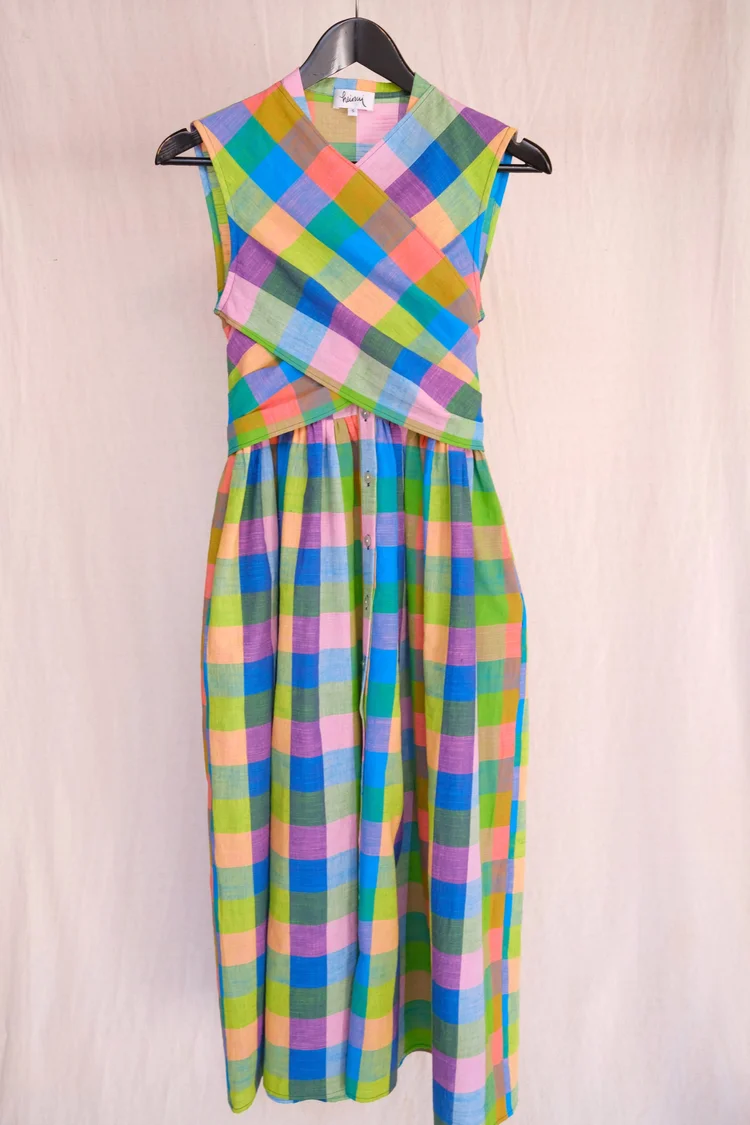 PIERO dress in the rainbow madras fabric - S, M