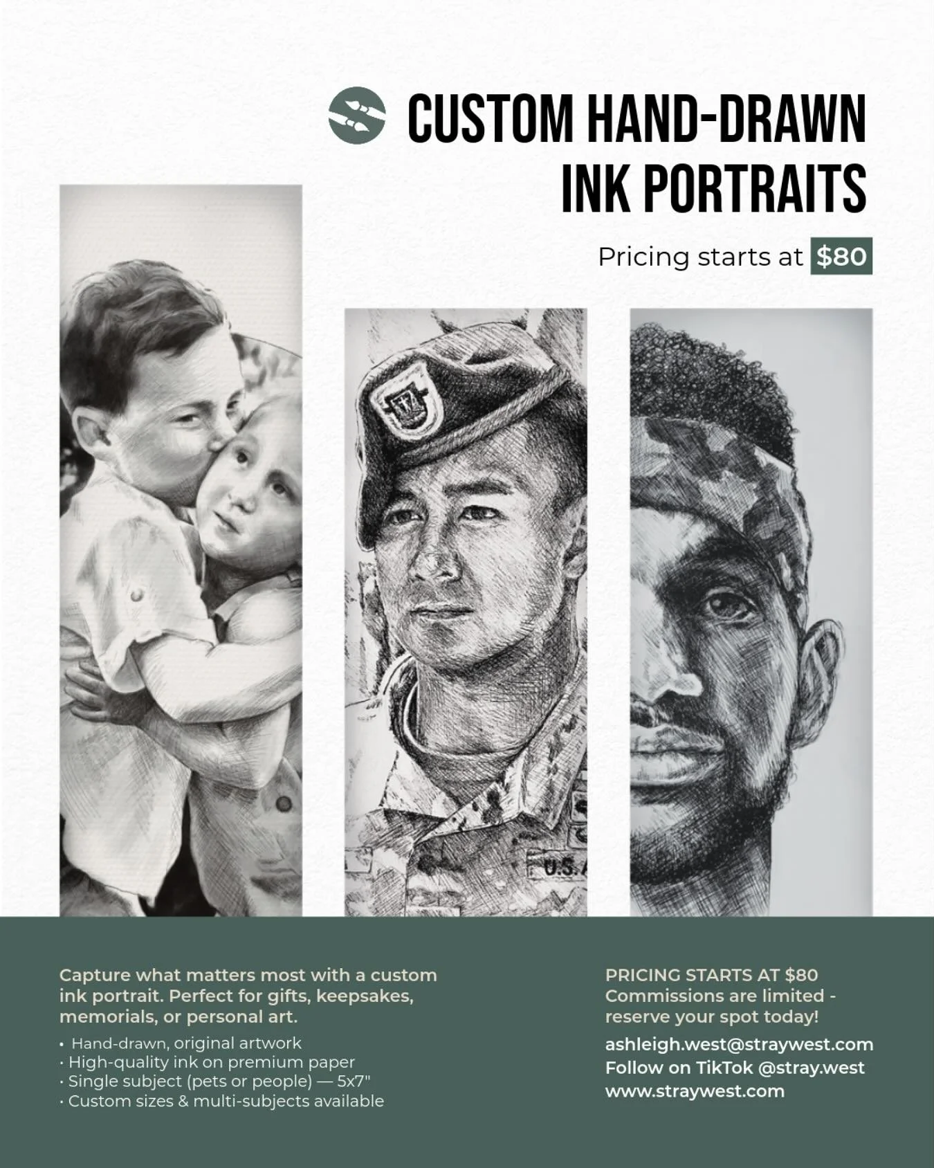🎨 Custom Ink Portraits &ndash; Starting at $80!
Looking for a unique gift or a bold addition to your space? Get a hand-drawn ink portrait of yourself or someone special &ndash; personalized, expressive, and crafted with care.

🖤 Black ink on premiu