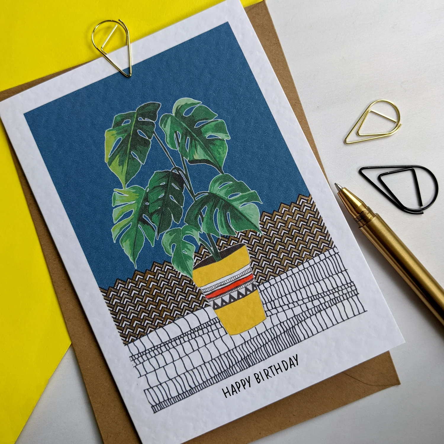 Monstera Handmade Houseplant Birthday Card- Personalisation available   Katie Clement Illustration