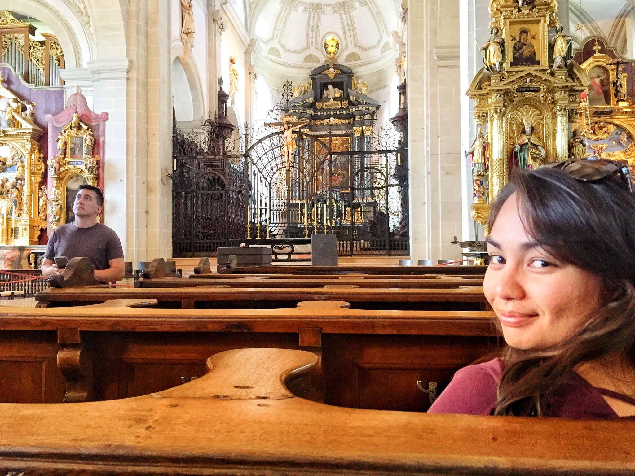 Bowe admires the organs, Naomi looks very reverent. 