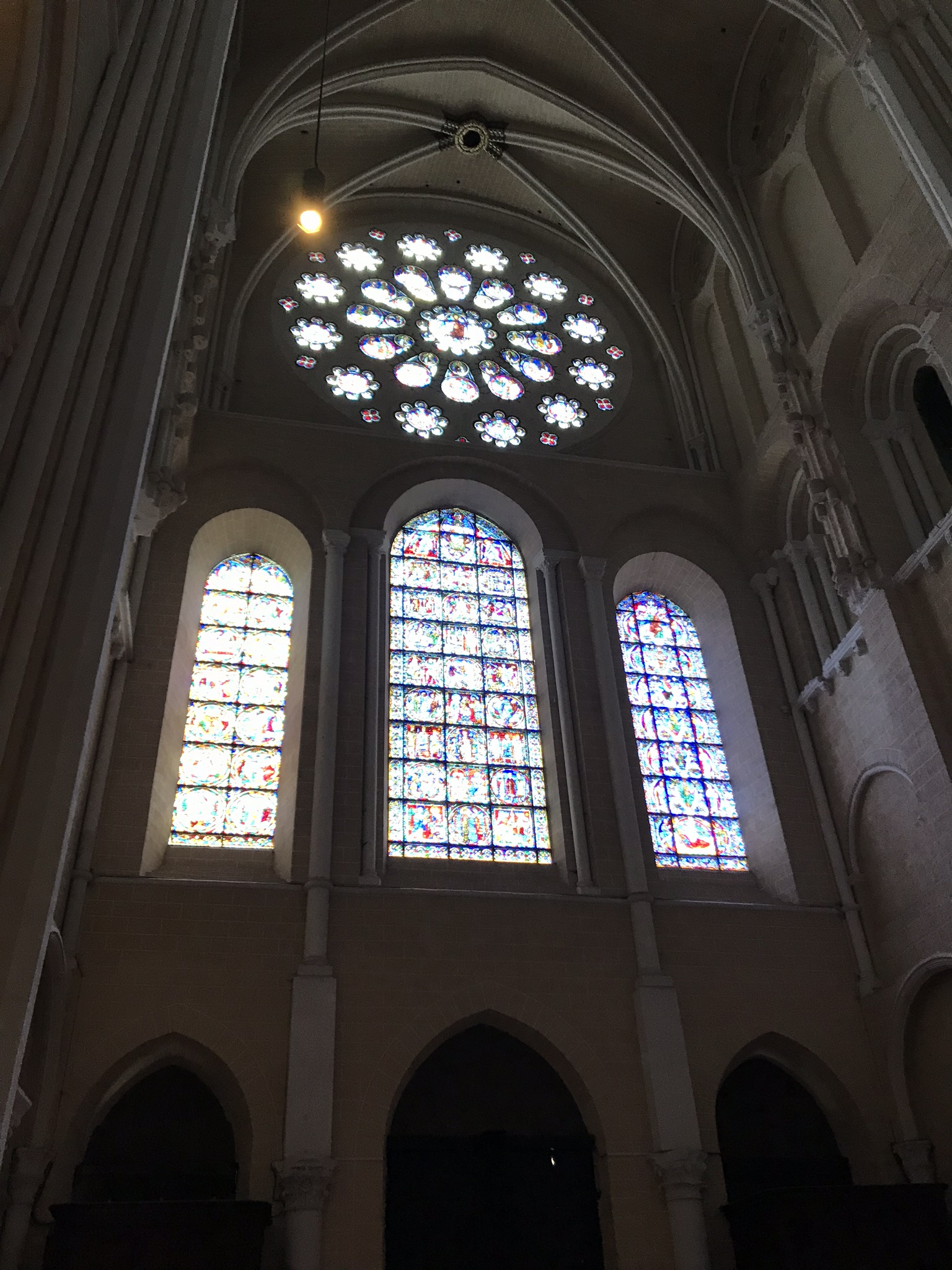 Inside the enormous Chartres Cathedral.