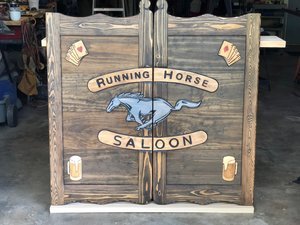 Western Saloon Doors with Mustang and Dark Stain