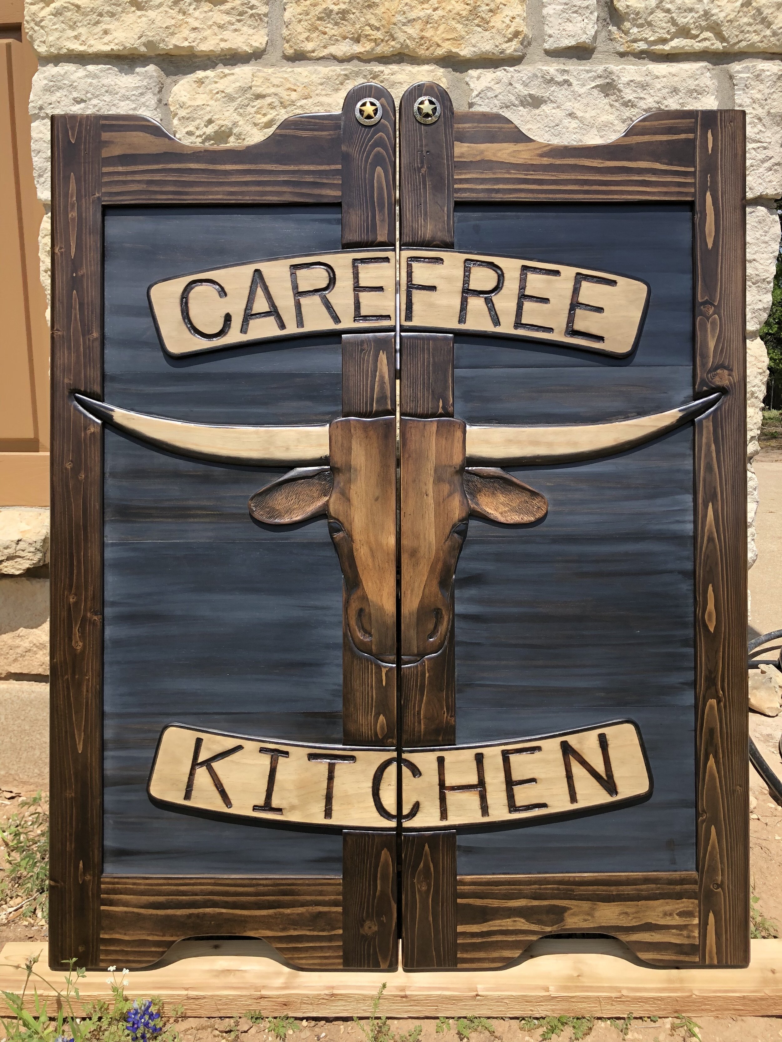 Black longhorn western saloon doors