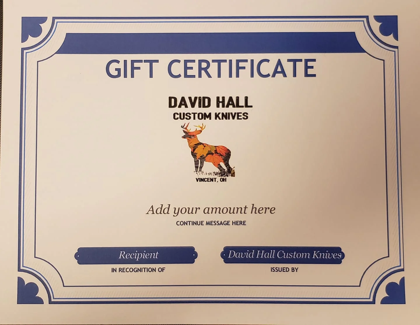 Custom Knife Gift Certificate 