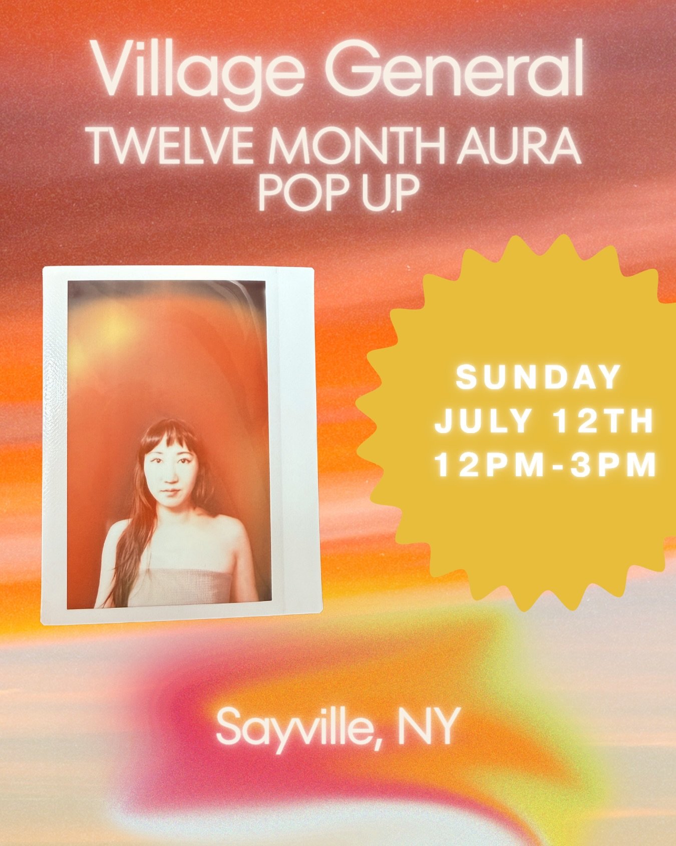 🌞Summer vibe check in Sayville!🌞
Join us Sunday, 7/12 for an aura photo pop up at @village_general. Appointments are available from 12pm-3pm. Book yours in bio!
#aura #twelvemonthaura #auraphotography #villagegeneral #sayvilleny