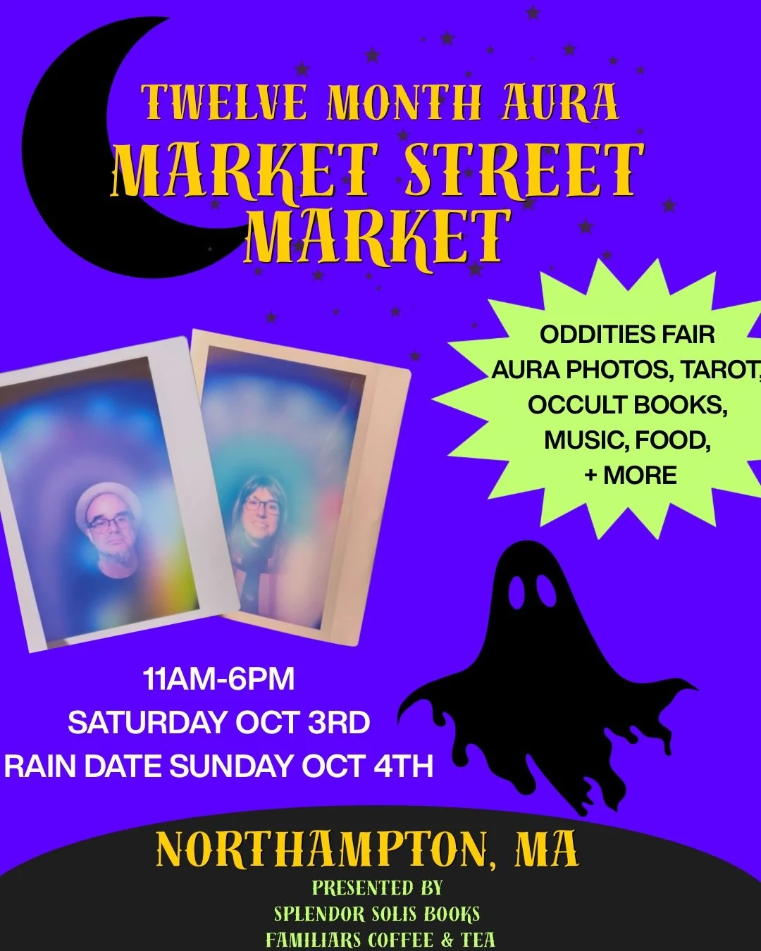 🔮This Saturday, October 3rd, we&rsquo;re popping up in Northampton, MA for the Market Street Market @marketstmarketnoho oddities fair! 👻 There will be music, food, a drag show, tarot, taxidermy, occult books, and of course aura photos! 🌈 No appoin