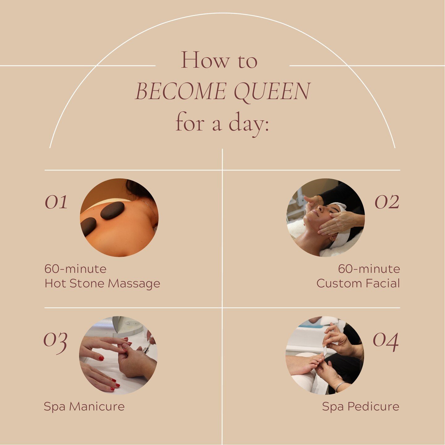 Becoming a queen for a day is not as difficult as it sounds 👑

For this Mother's Day, book our special &quot;Queen for a Day&quot; and get a 60-minute Hot Stone Massage, 60-minute Custom Facial, Spa Manicure &amp; Spa Pedicure for only $270

Link in