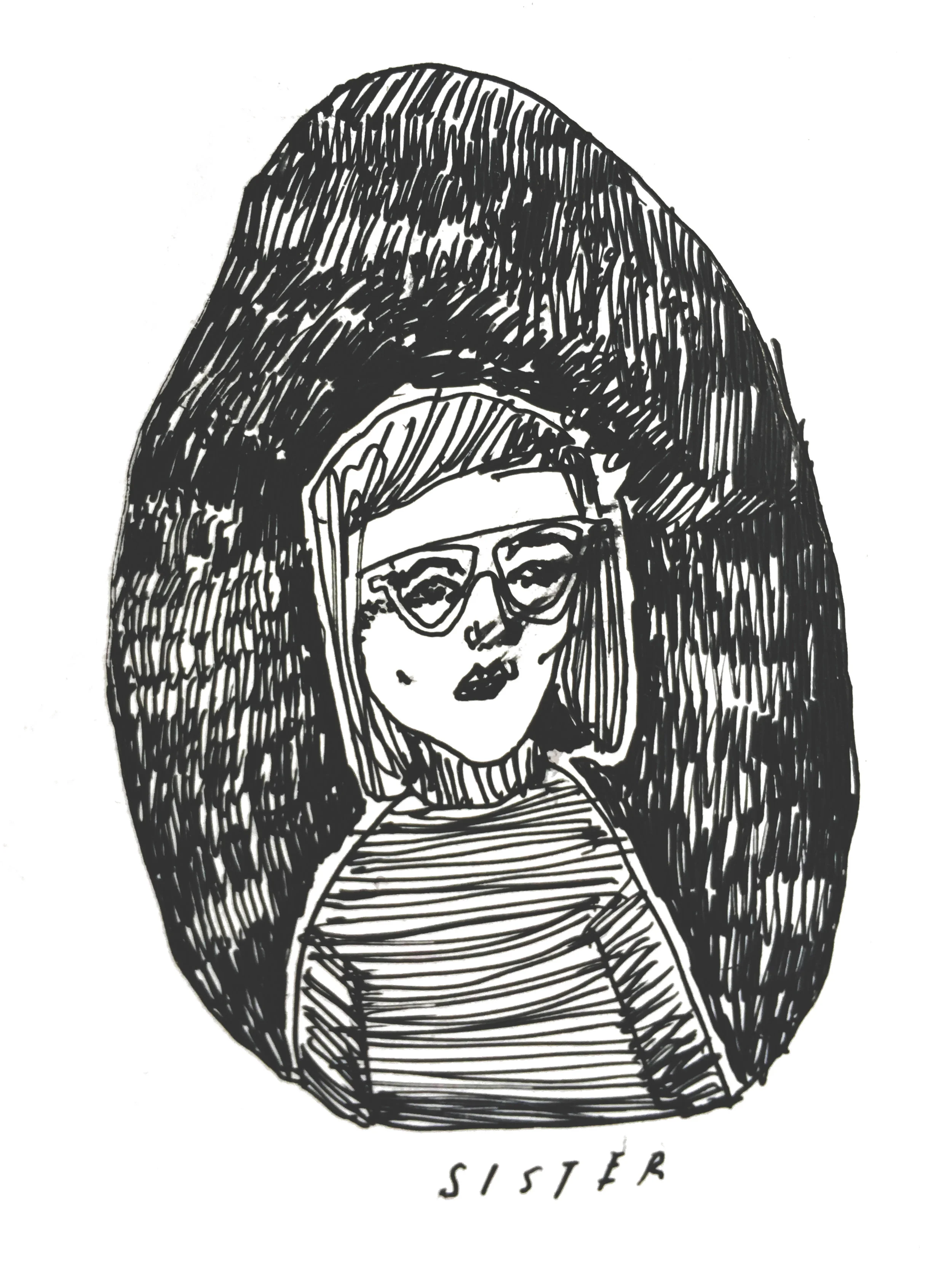 sloppy drawing of my favourite sister / done in bar-light on a night traipsing around Vancouver talking about ghost theories and Adam Driver 