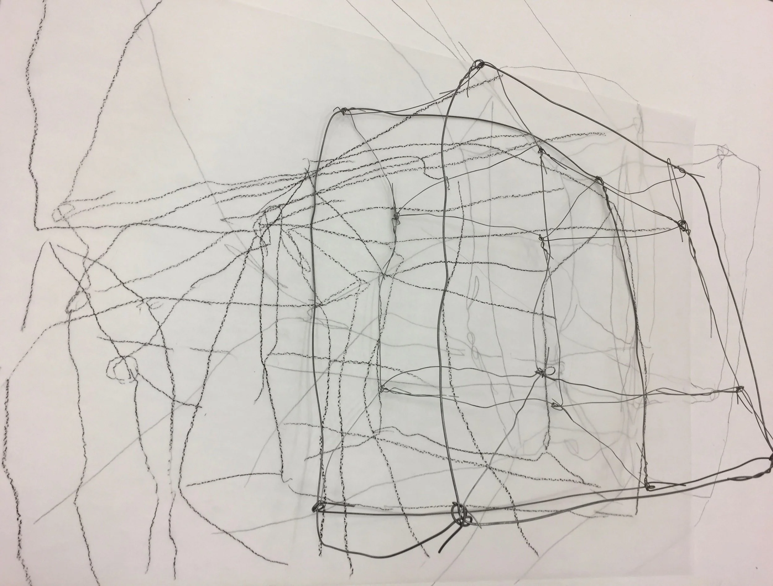   Crossed Wires  2017, 59x84cm, conte and wire on paper 