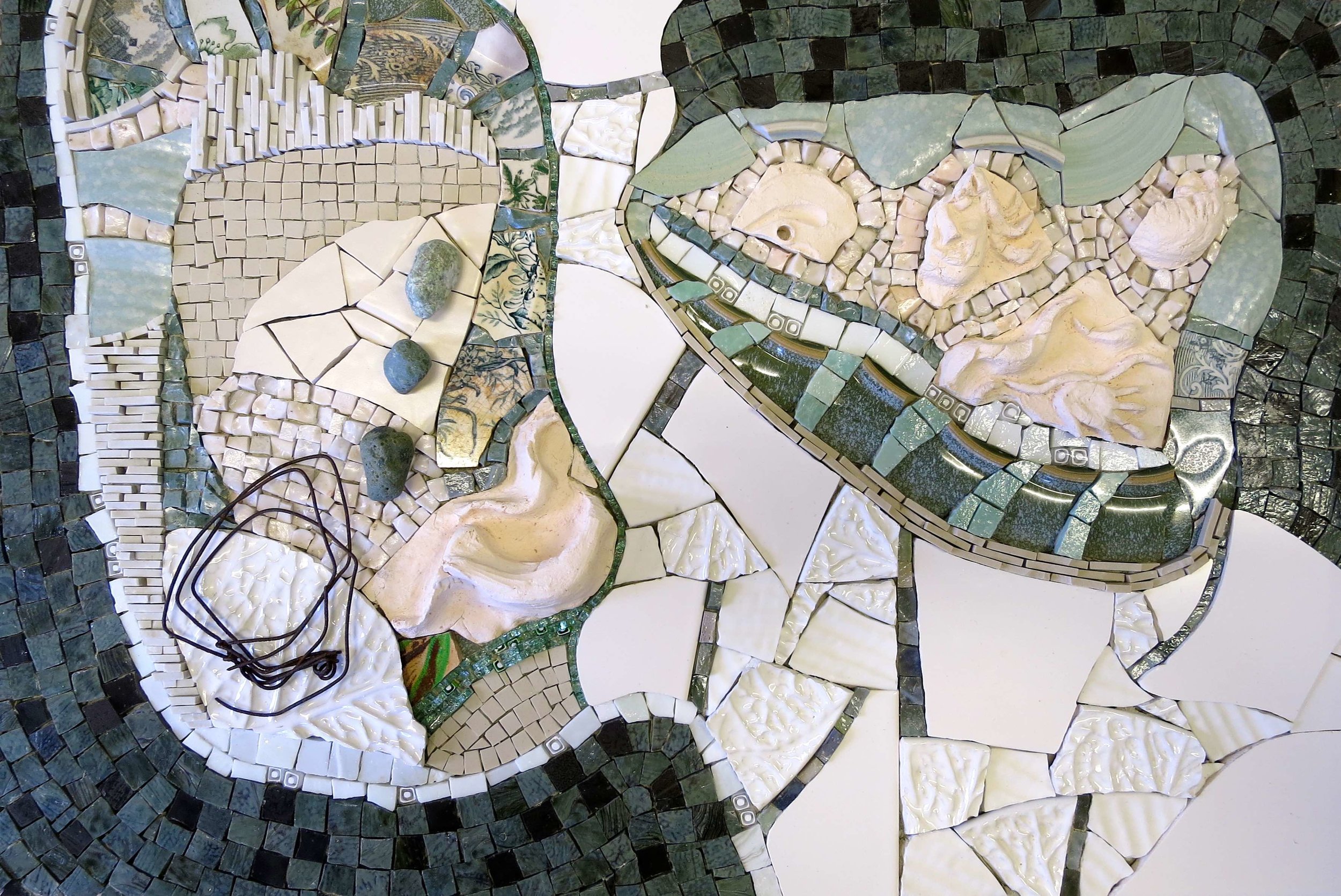   Rockpool  2014, 42x63cm, smalty, ceramic, stone and wire 