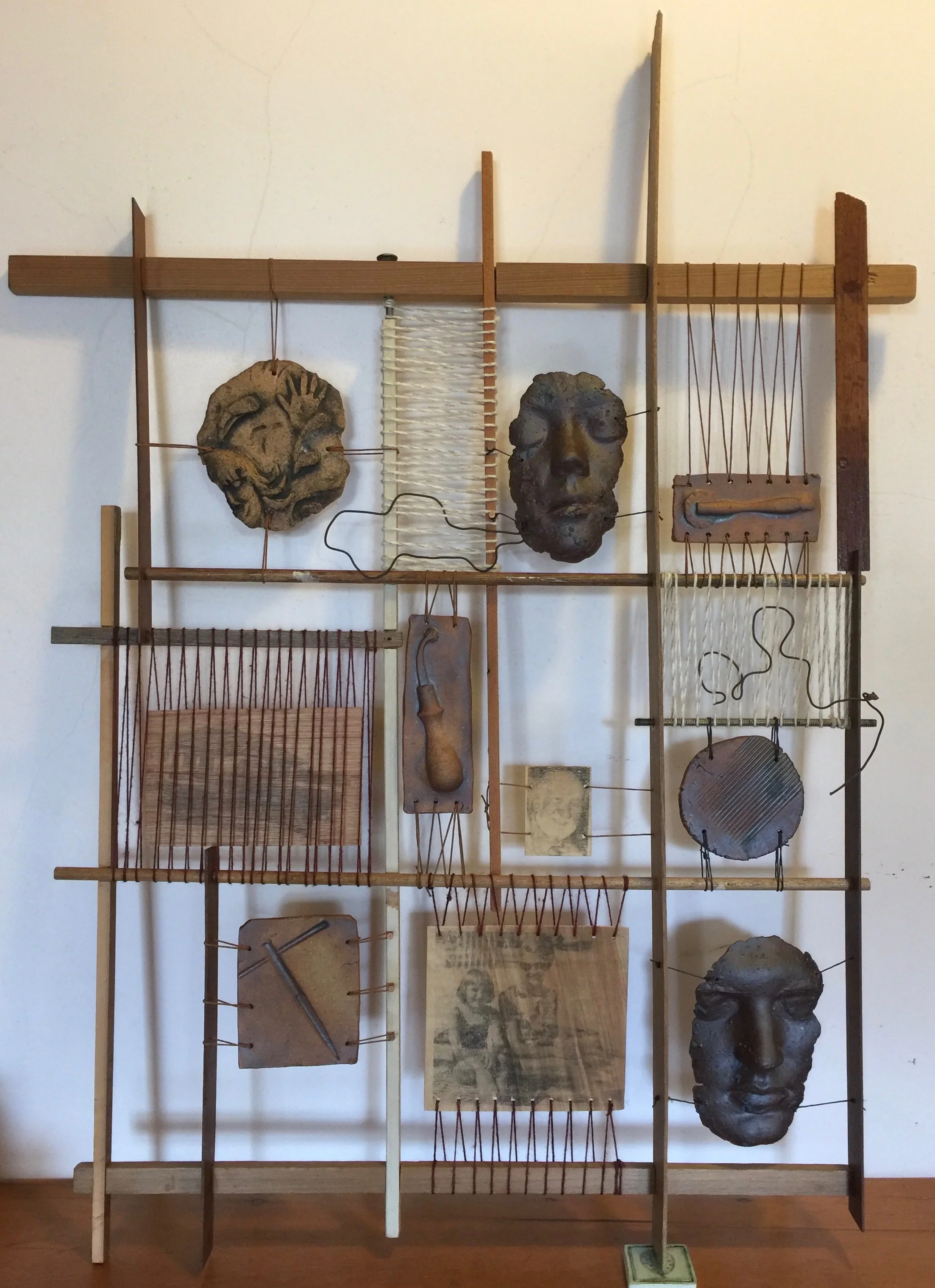   Memories  2016 88x58 cm, ceramic, wood, string, wire 
