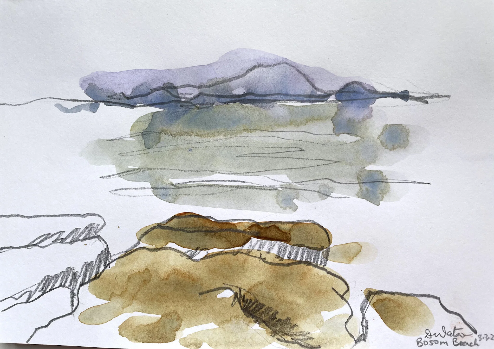   Bosom Beach  2021, 14x21cm, watercolour and graphite on cartridge paper 