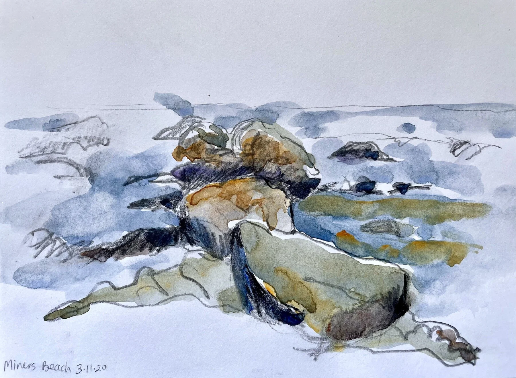   Miner’s Beach I  2020, 14x21cm, watercolour and graphite on cartridge paper 