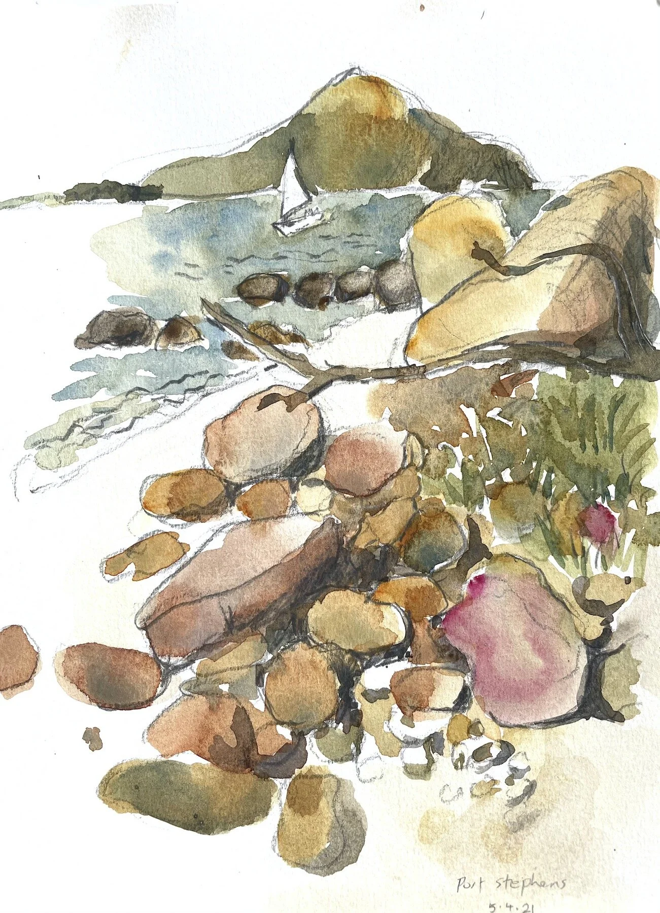   Little Beach I  2021, 21x15cm, watercolour and graphite on watercolour paper 