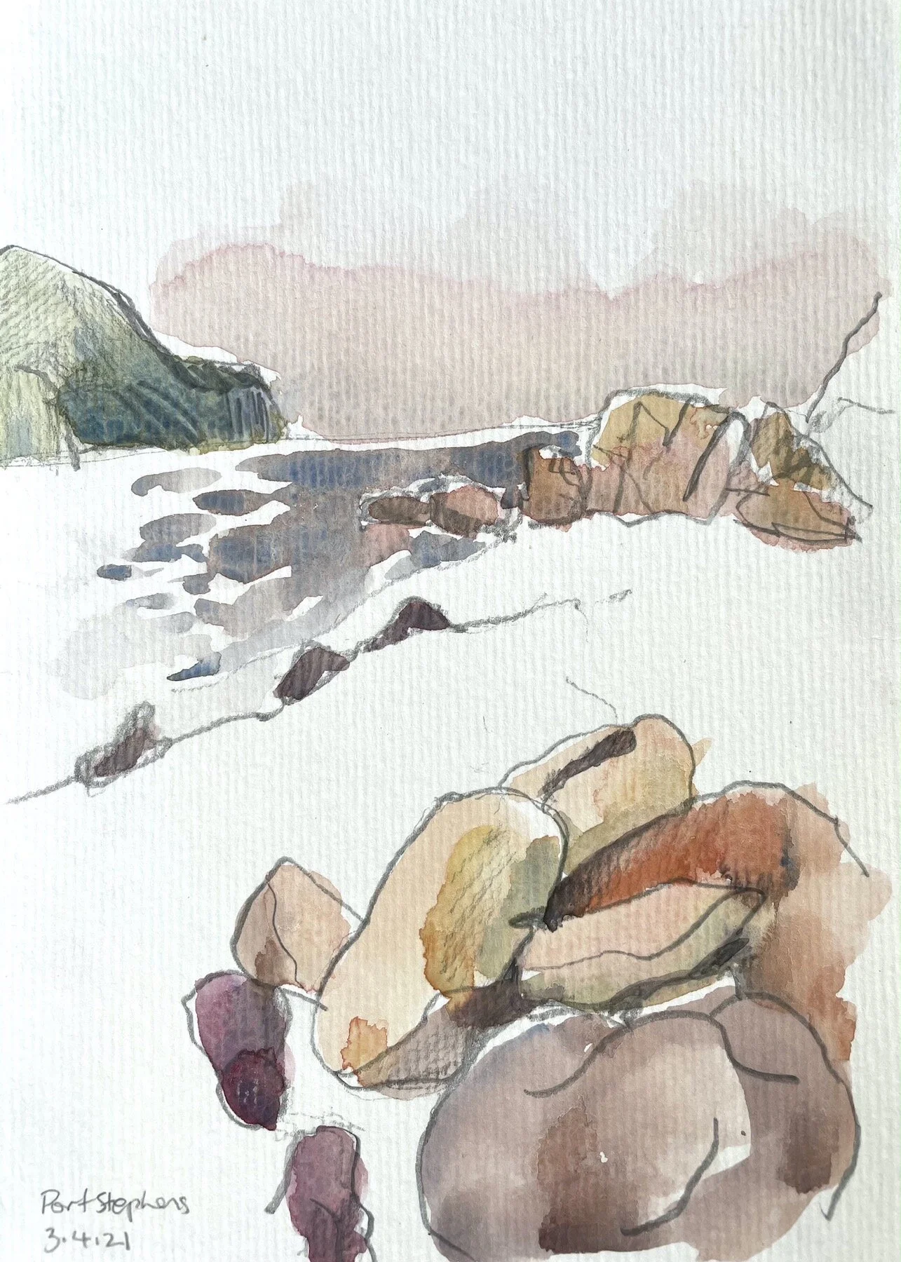   Little Beach II  2021, 20.5x14cm, watercolour and graphite on watercolour paper 