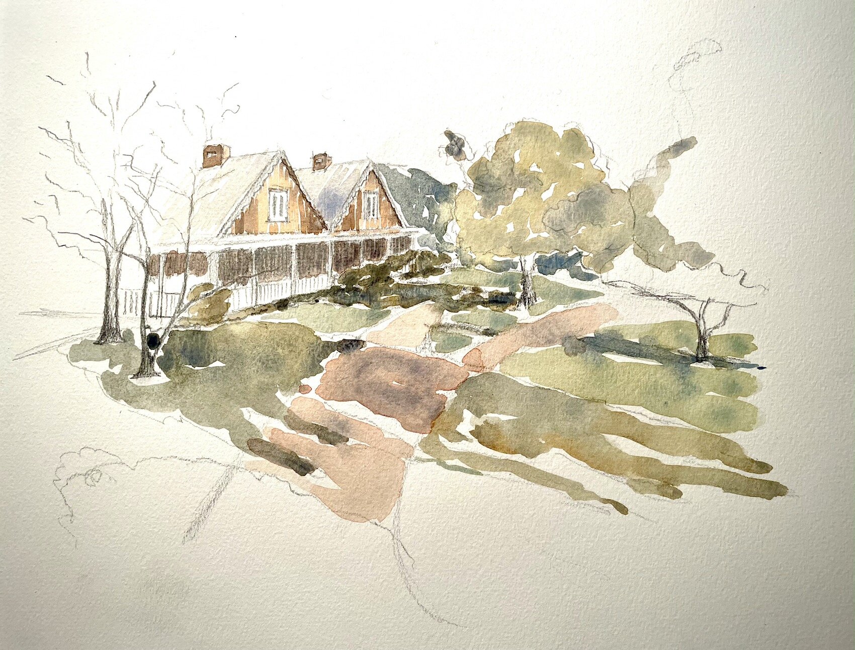   The Carriages, Hunter Valley  I 2021, 21x30cm, watercolour and graphite on watercolour paper 