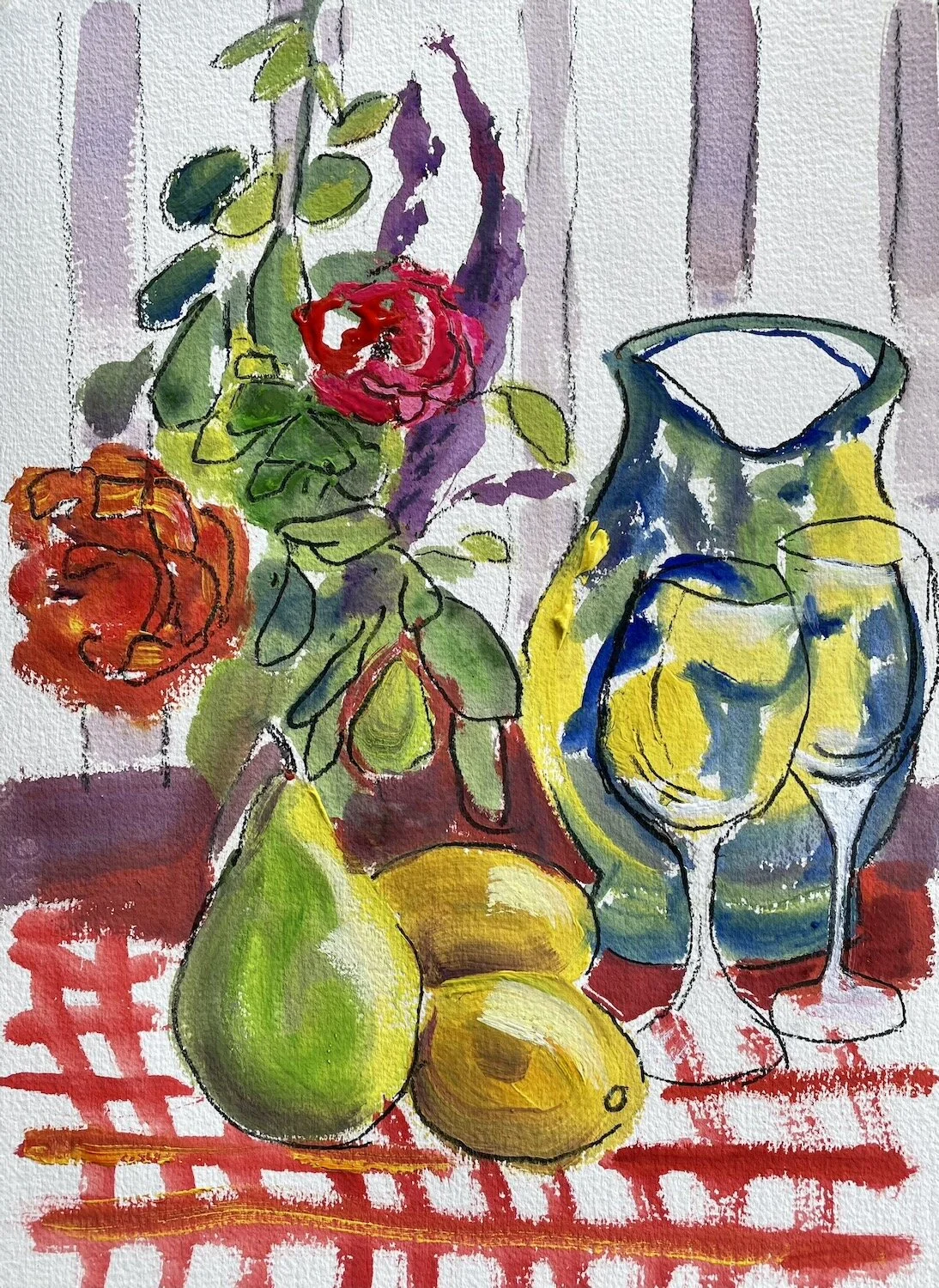   Still Life at The Carriages, Hunter Valley  2021, 38x27.5cm, gouache and graphite on watercolour paper 