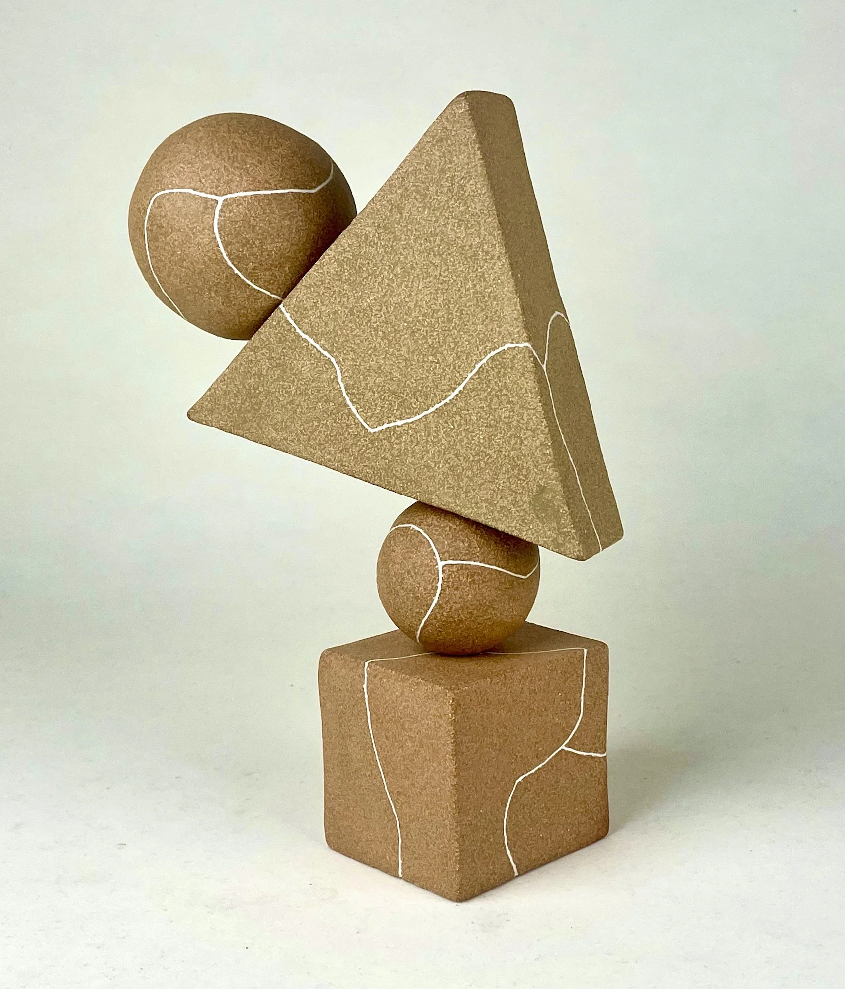   Tipping Point   2025,  Totem 23cm H, Raku T clay with slip inlays 