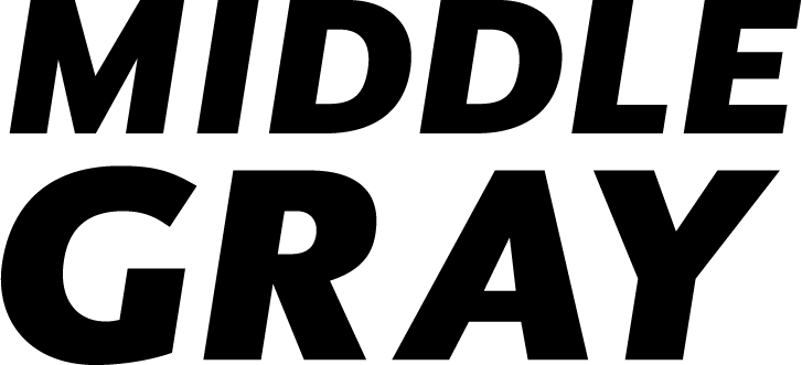 Black and white logo with the text 'Middle Gray' in large, bold, outlined letters.