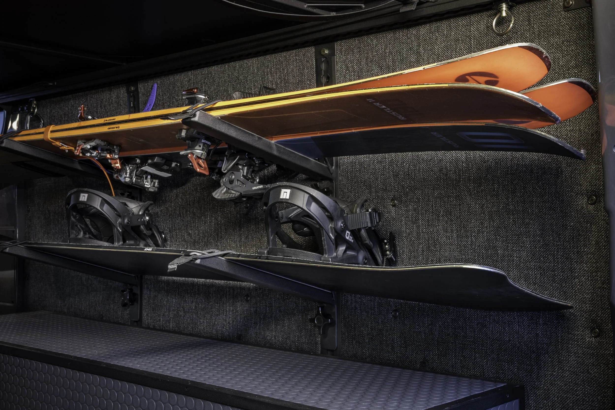 L Track Ski and Snowboard Racks for your van Rig Racks