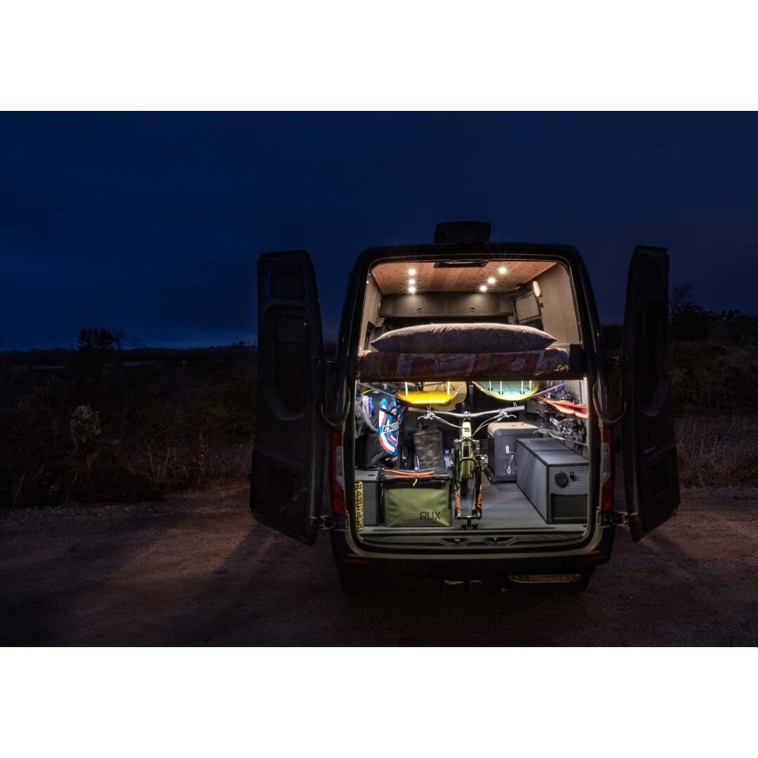 Our build &quot;Orion&quot; was designed to be the ultimate quiver for gear and equipment while also maintaining the capability to be a camper van for a small family. A modern, clean, purpose built appearance was the goal for this build. Aside from b