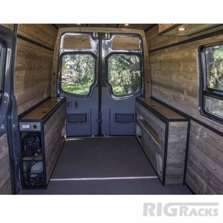 In order for this build to properly function as a versatile rigging platform it needed to have minimal built-in cabinetry and tons of tie down spots. With the custom bed design utilizing the tops of the storage cabinets, smaller panels that are much 