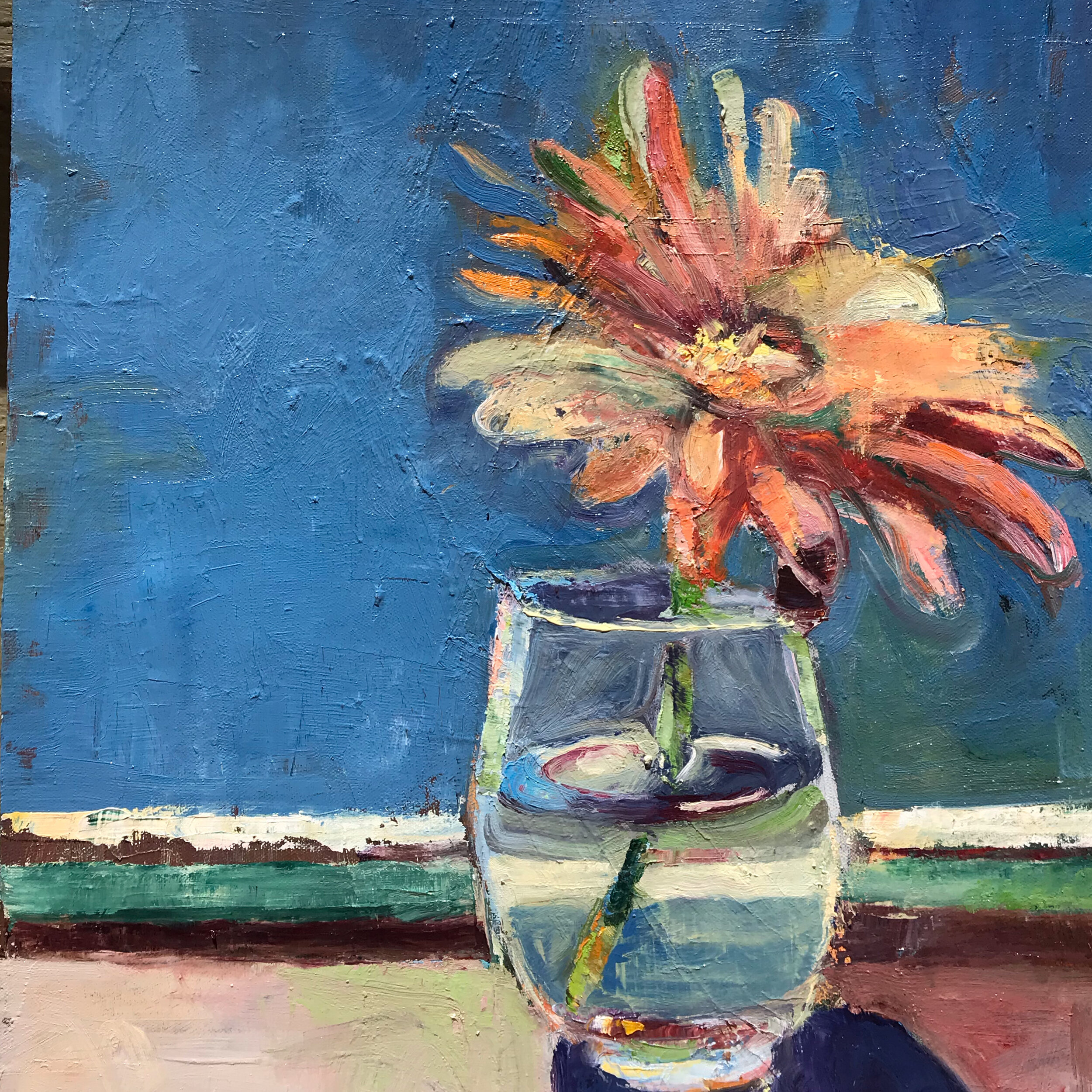 Pink Daisy 2021 SOLD oil on canvas 22” x 16” $500