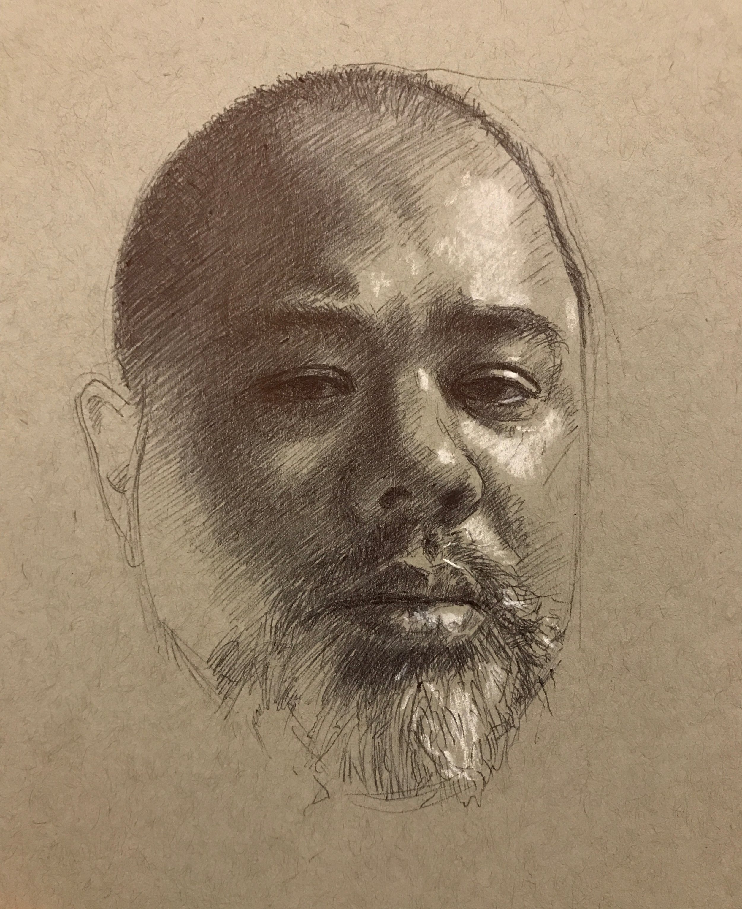 Self portrait with whit chalk  , ballpoint pen 6"x8"