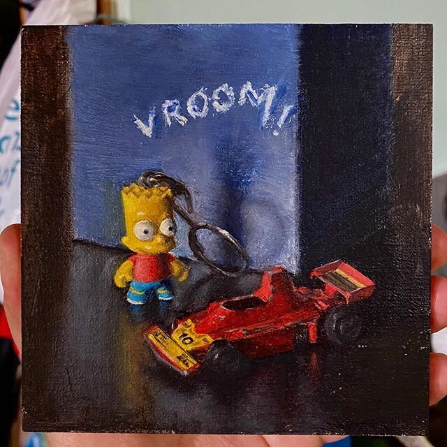 One of my favorite #paintings #cat #bartsimpson #realism #racecar #hotwheels #matchbox  #thinkspacehappyplace #markgonzalesfineart #vroom