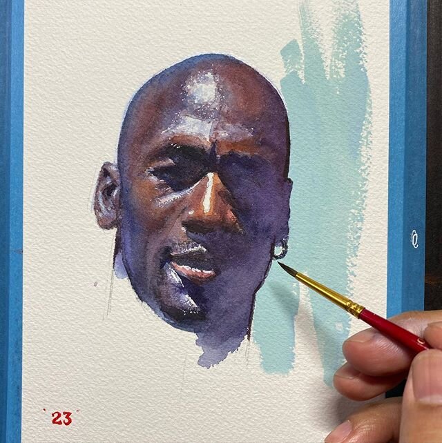 #watercolor #portrait of #michaeljordan #jordan #the goat #thelastdance #nike #gatorade #basketball #comeflywithme #painting #drawing I&rsquo;ll be posting a time lapse video on my YouTube channel soon