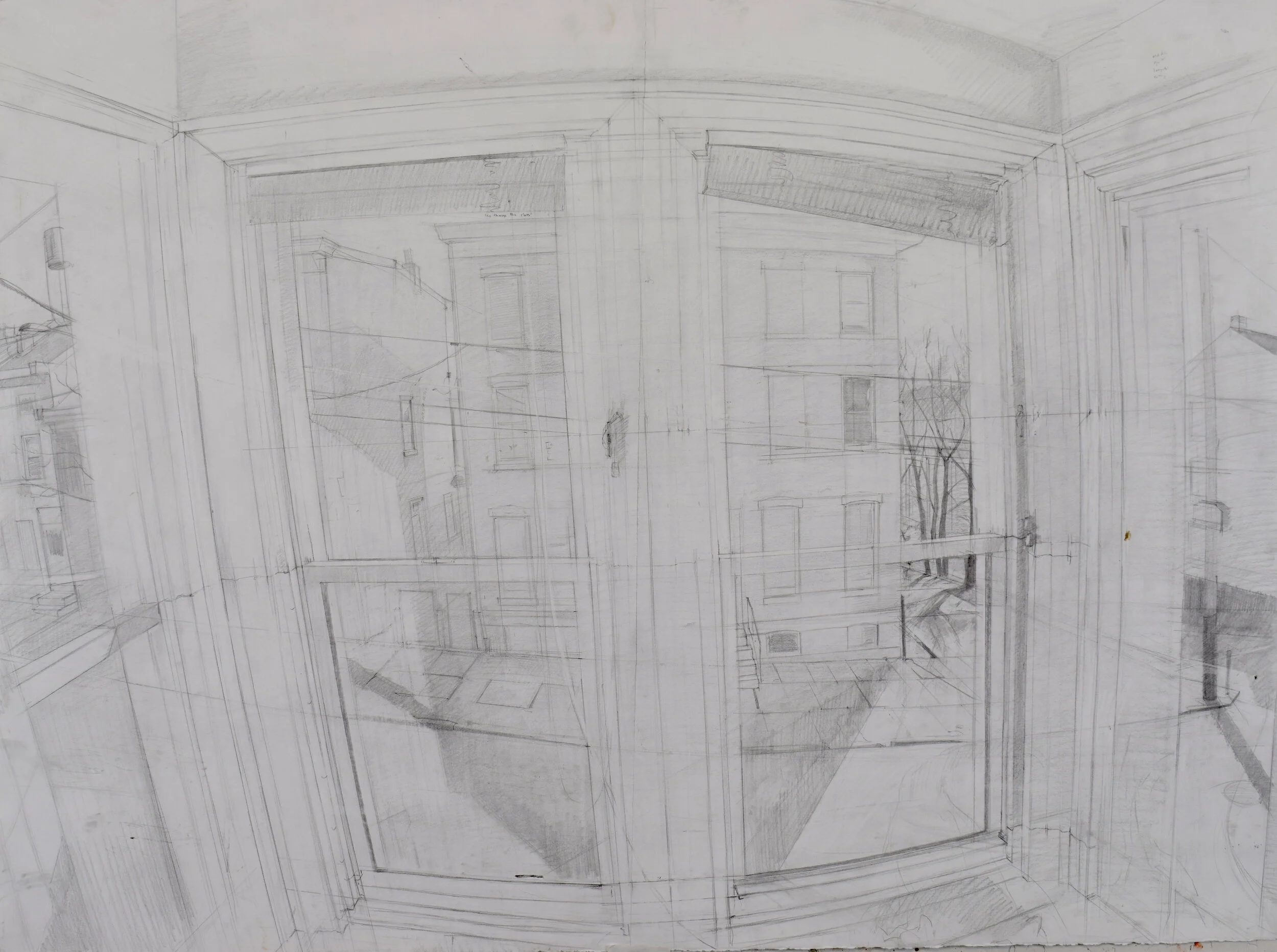  preparatory drawing for  Bay Window Goggles   pencil on paper  36”x48” 