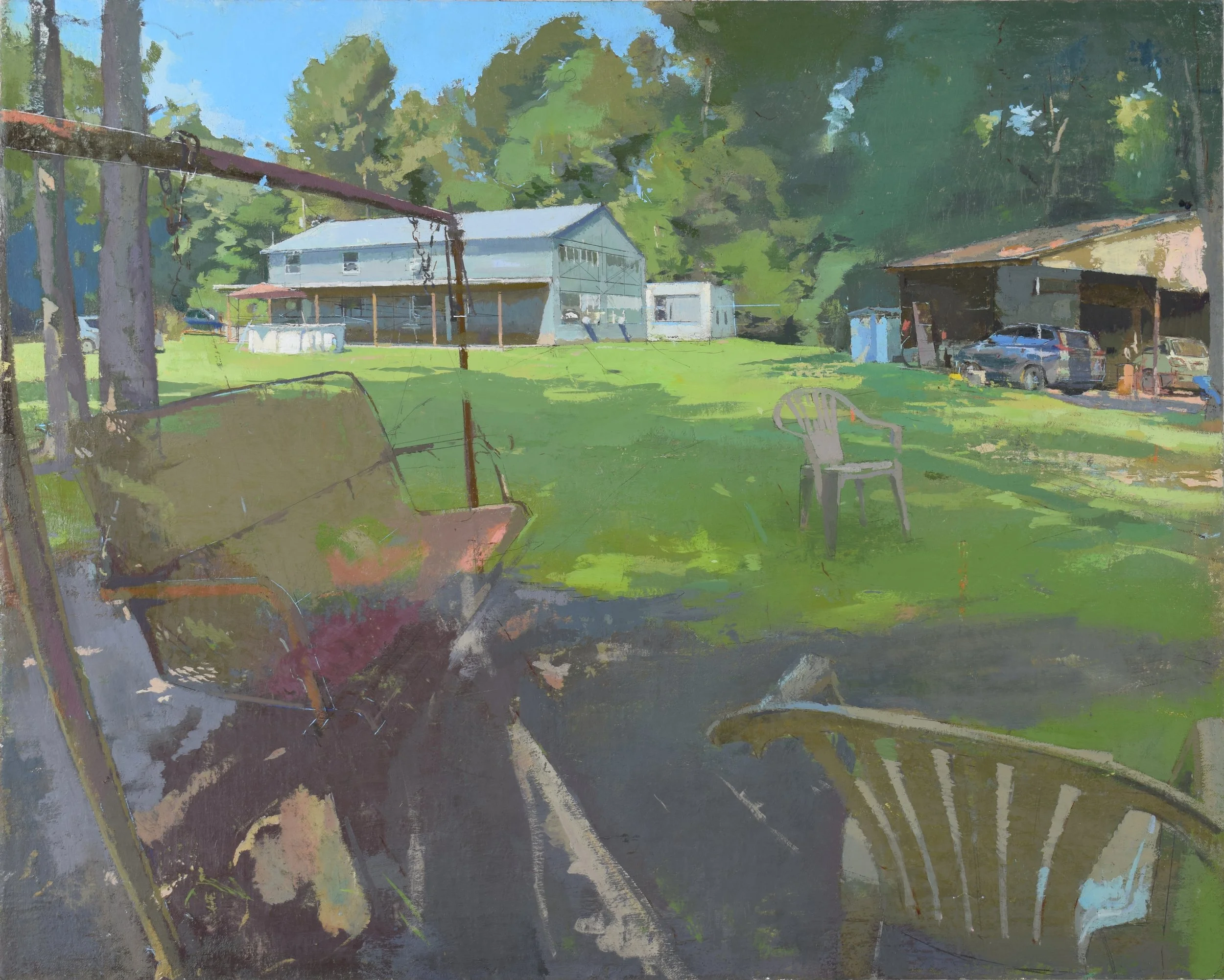   View of the Barn and the Garage    2011-2019   24” x 30”   oil on canvas 