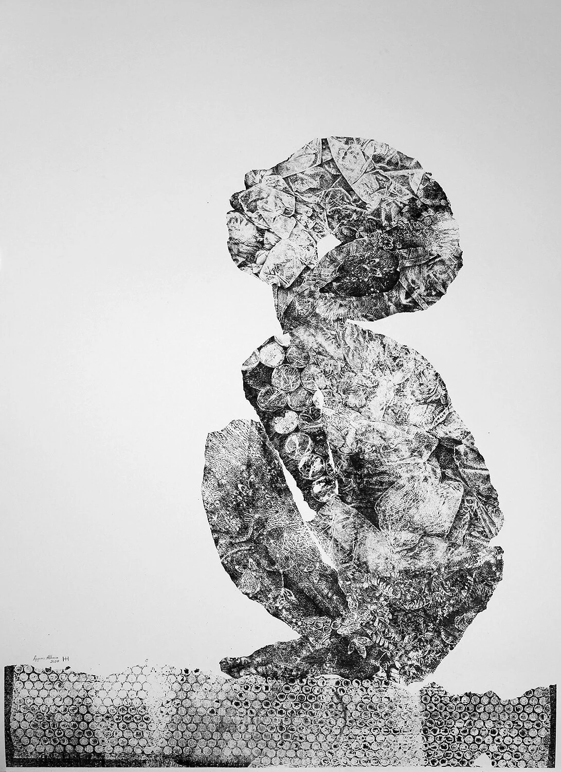 DON'T LOOK 70 x 100 cm. Carbon monotype &amp; pencil on paper.