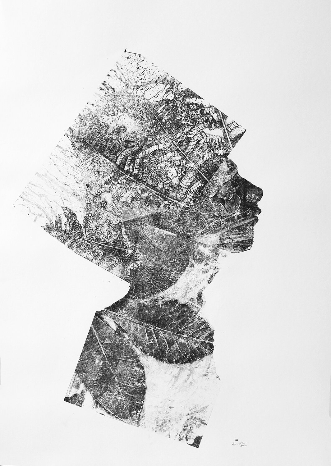 QUEEN 70 x 100 cm. Carbon monotype &amp; pencil on paper.
