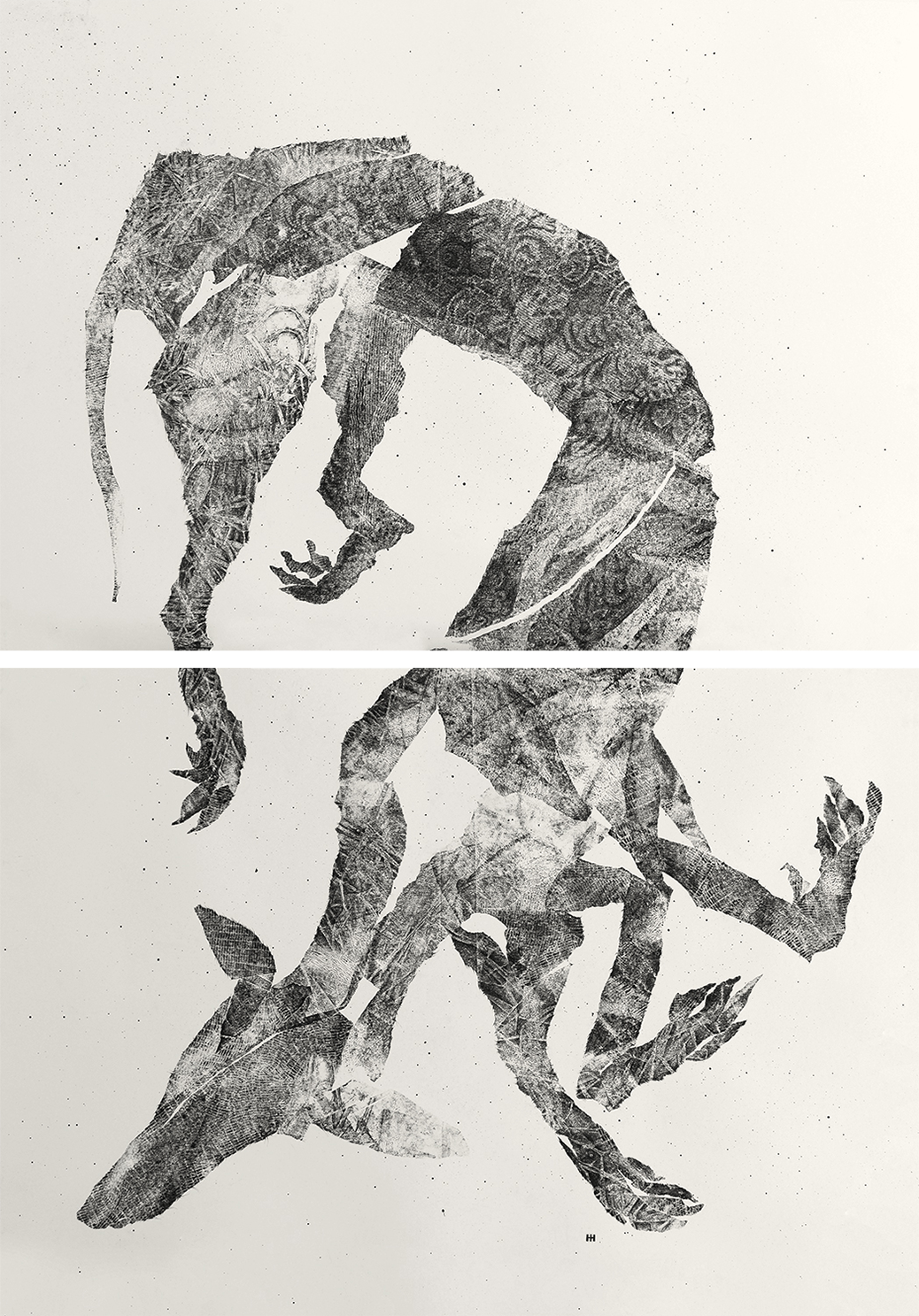 CARPATHIAN DOG Diptych, 100 x 70 cm each (100 x 140 cm total). Carbon monotype, pencil &amp; ink on paper.